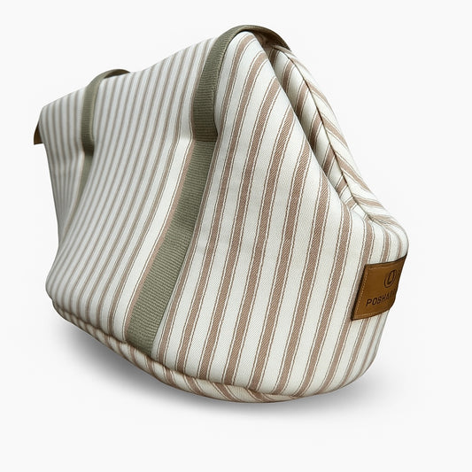 posh ps dog carrier bag Taupe heritage stripe