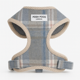 Load image into Gallery viewer, Posh Poos Balmoral plaid puppy harness in blue wool plaid with beige trim.