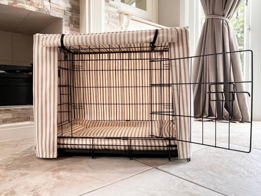 Posh Poos Dog Crate Cage Cover In Taupe Heritage Stripe - Posh Poos