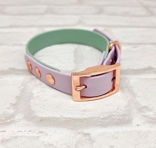 Waterproof BioThane® Dog Collar & Dog Lead Set - Sage & Lilac  SMALL - Posh Poos
