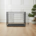 Load image into Gallery viewer, Black wire dog crate in a elegant room with with white panelling walls and oak floor