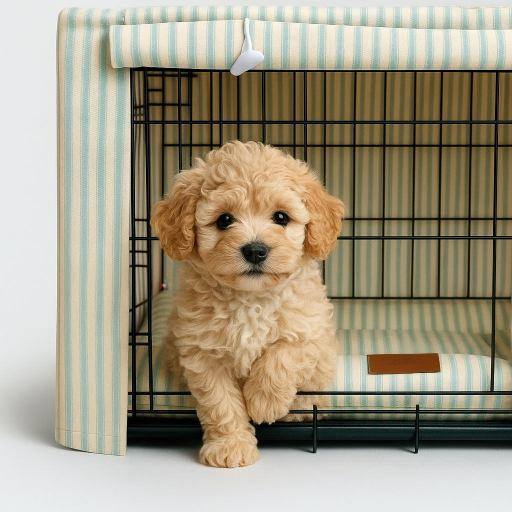 Green Heritage Stripe Dog Crate Cover – Luxury Fabric Crate Cover for Small Dogs & Puppies