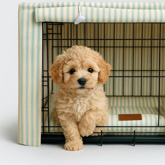Green Heritage Stripe Dog Crate Cover – Luxury Fabric Crate Cover for Small Dogs & Puppies