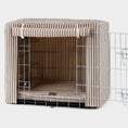 Load image into Gallery viewer, Grey Heritage Stripe Dog Crate Cover – Luxury Fabric Crate Cover for Small Dogs & Puppies