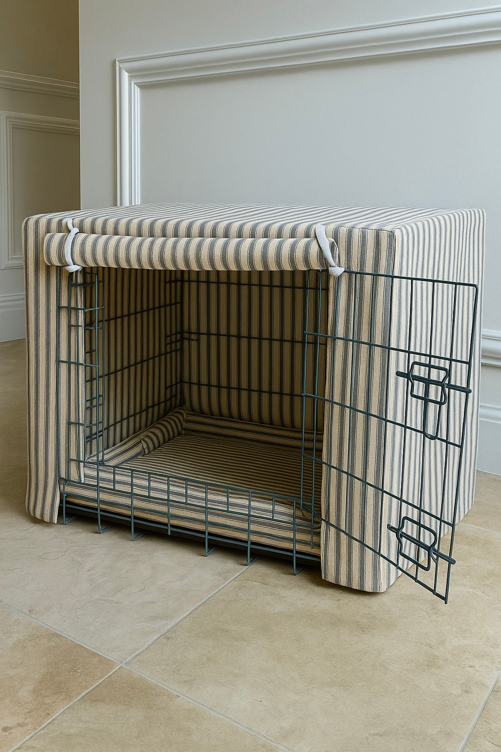 Grey Stripe Luxury Dog Cage Dog Crate Cover Posh Poos