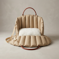 Load image into Gallery viewer, Beige dog carrier bag with a white cushion on a neutral background
