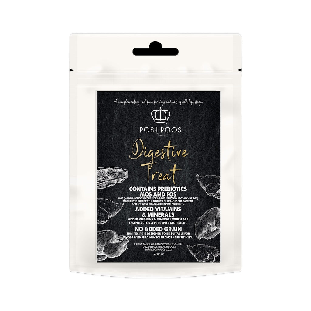Posh Poos digestive treat packaging on a white background