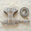 Load image into Gallery viewer, posh poos Plaid dog harness and leash set on a fluffy white surface