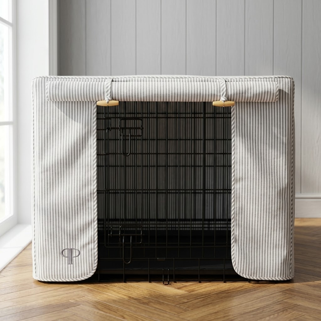 Grey Heritage Stripe Crate Cover & Mattress Set - 30 Inch
