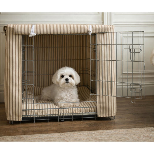 Luxury Heritage Stripe Dog Crate Cover - Taupe