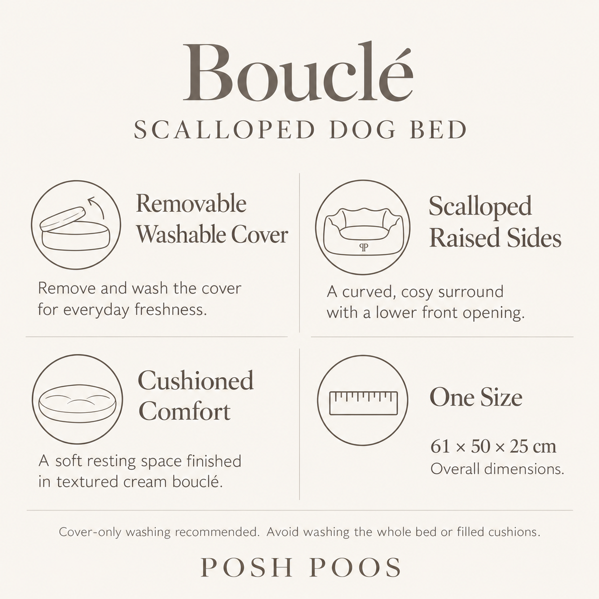 Luxury Bouclé Scalloped Dog Bed – Cream