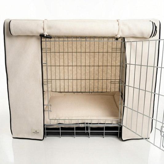Linen Monochrome Dog Crate Cover - Ivory