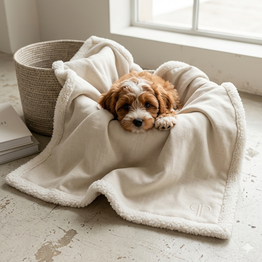 Ivory Monochrome Dog Blanket –with Sherpa | 70 × 100 cm - Ivory