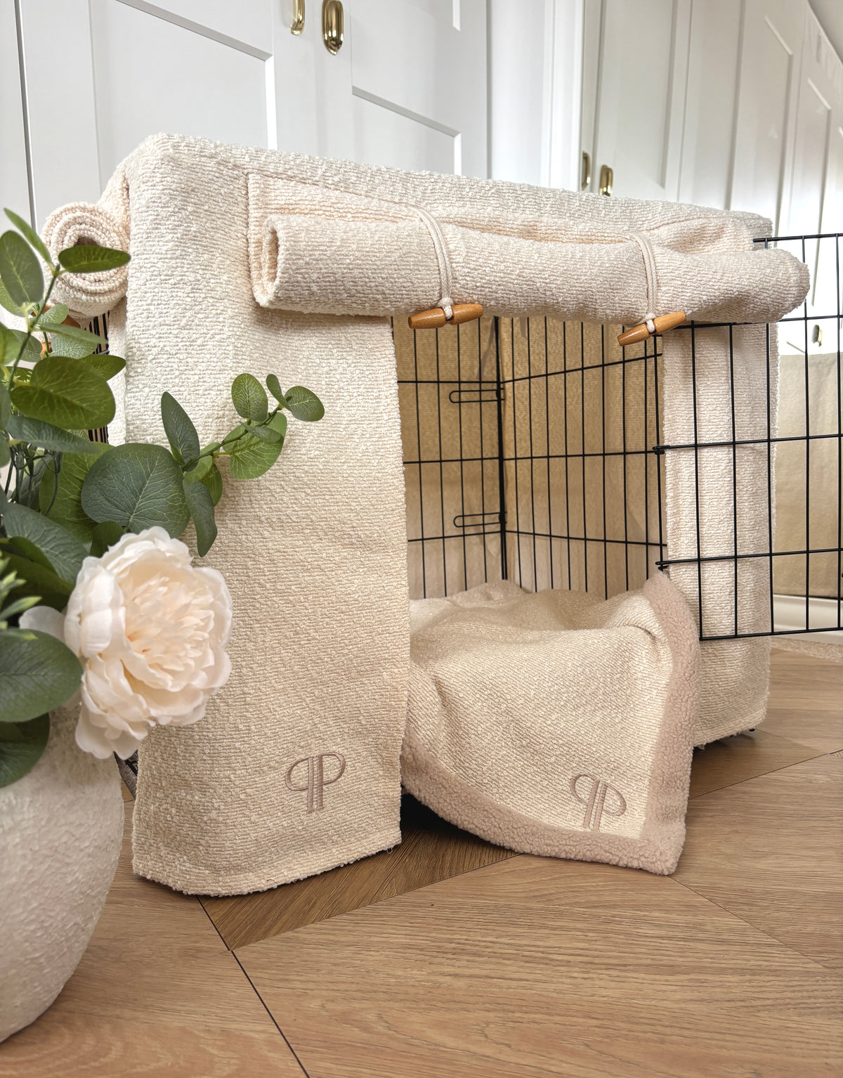Luxury Boucle Dog Crate Cover - Cream