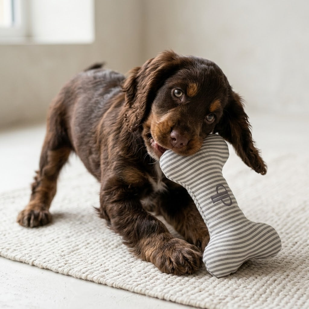 Posh Poos Bone Toy- Heritage Stripe- Grey