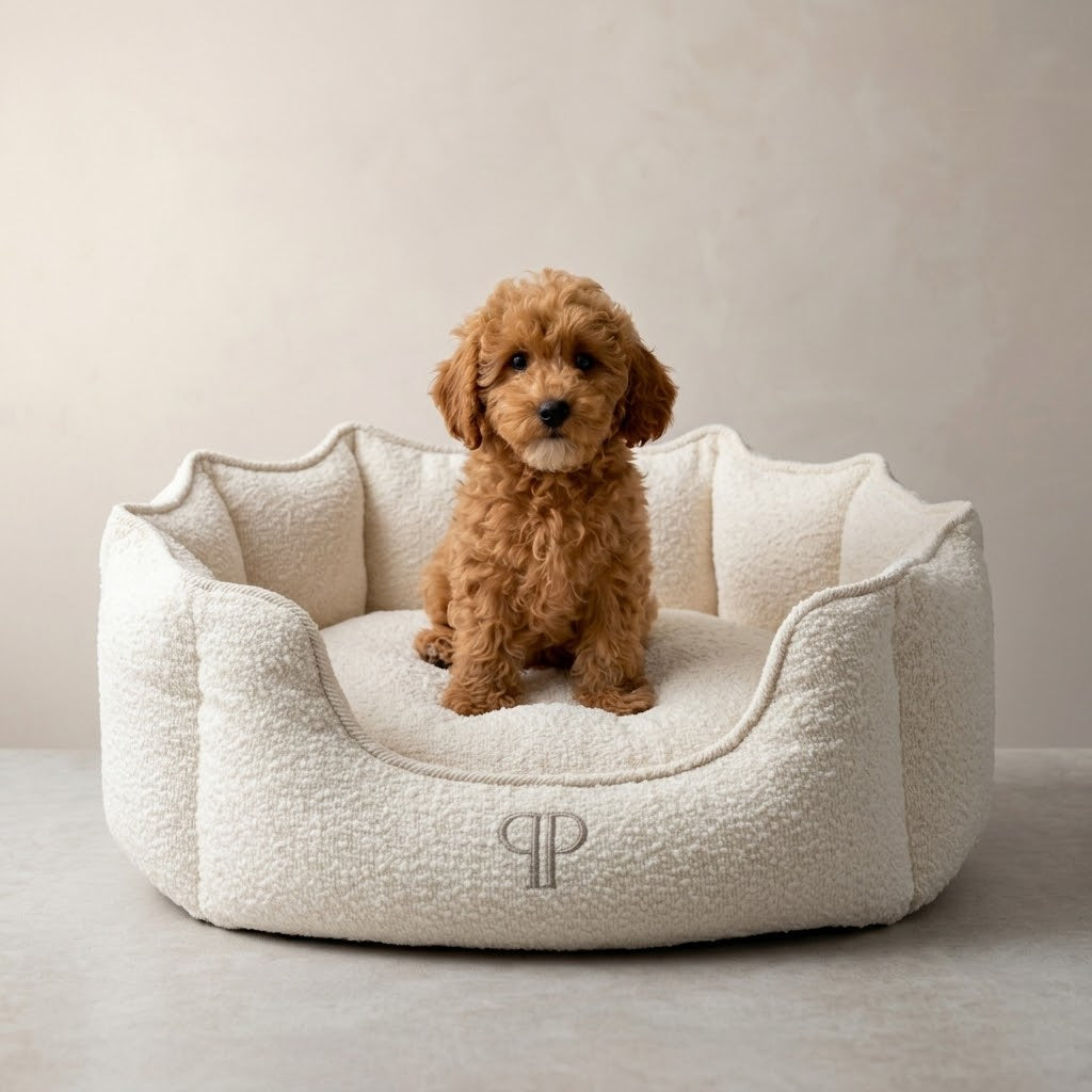 Luxury Bouclé Scalloped Dog Bed – Cream