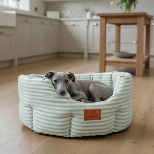 Posh Poos Heritage Stripe Dog Bed - Duck Egg