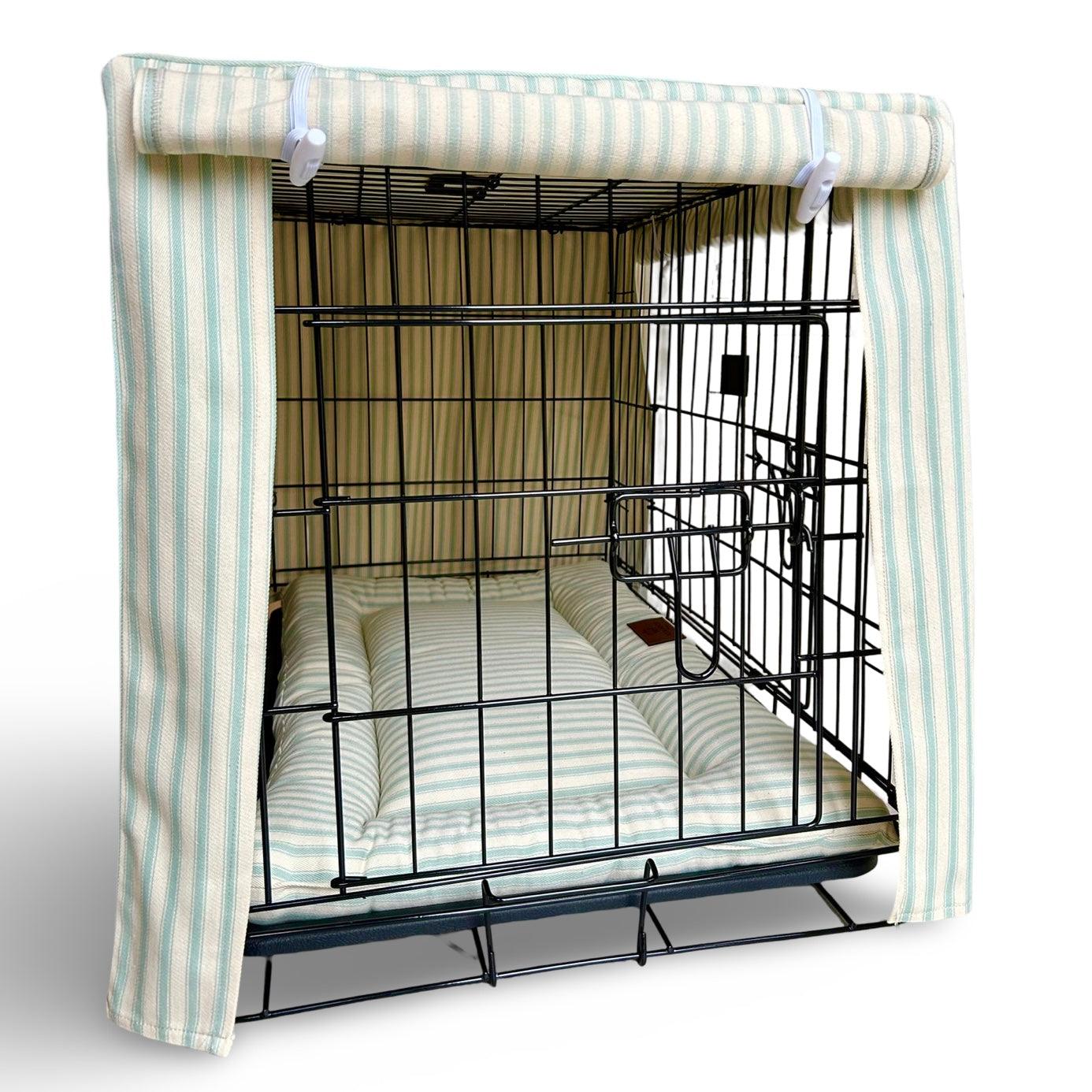 Posh Poos Dog Crate Cage Cover In Duck Egg Heritage Stripe - Posh Poos