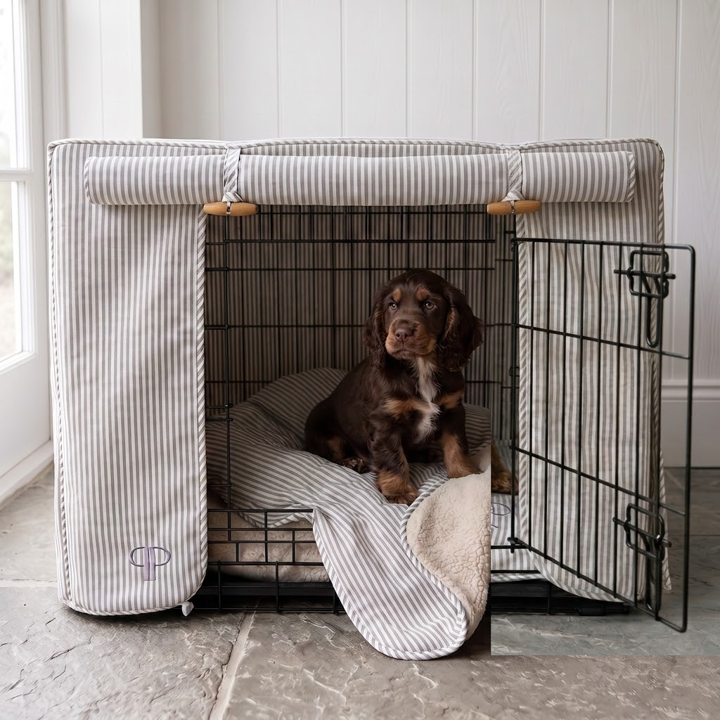 Grey Heritage Stripe Crate Cover & Mattress Set - 30 Inch