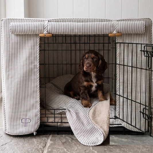 Grey Heritage Stripe Crate Cover & Mattress Set - 30 Inch