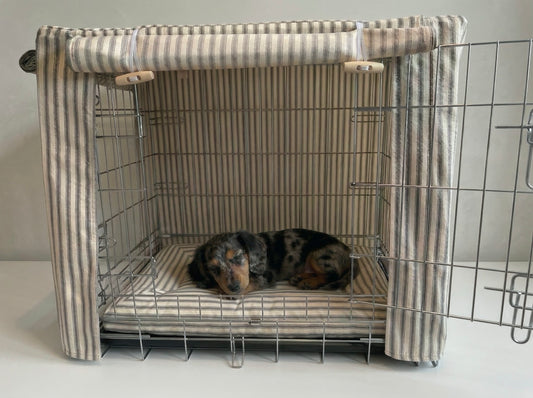 Luxury Heritage Stripe Dog Crate Cover -Grey