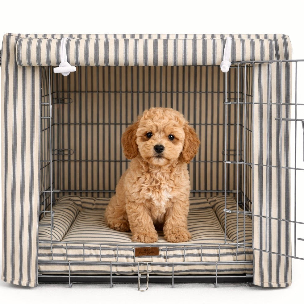 Luxury Heritage Stripe Dog Crate Cover -Grey