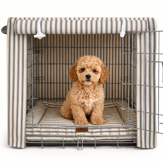Luxury Heritage Stripe Dog Crate Cover -Grey