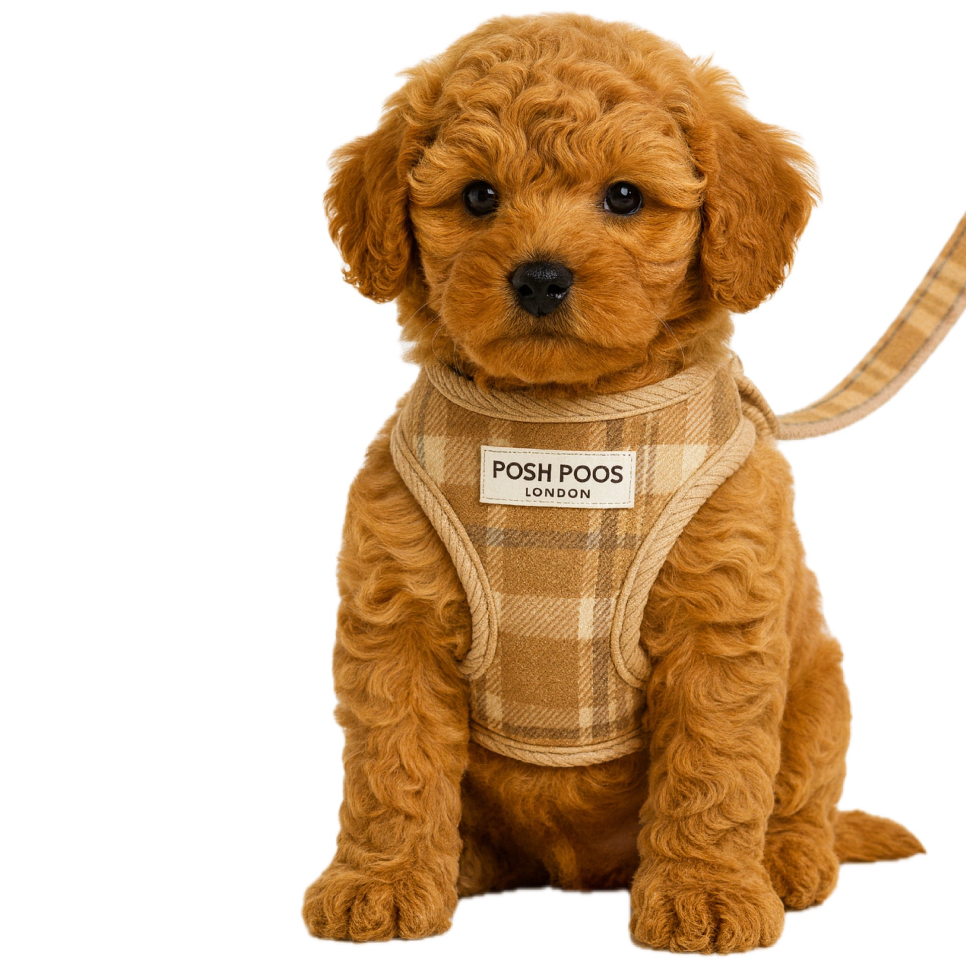 Posh Poos Puppy Harness Set – Taupe Plaid (XXS/XS)