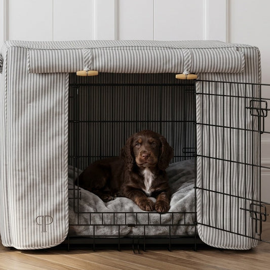 Classic Heritage Stripe Dog Crate Cover -Grey
