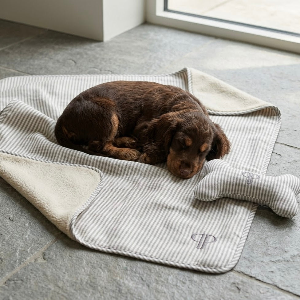 Heritage Stripe Sherpa Backed Blanket - Grey