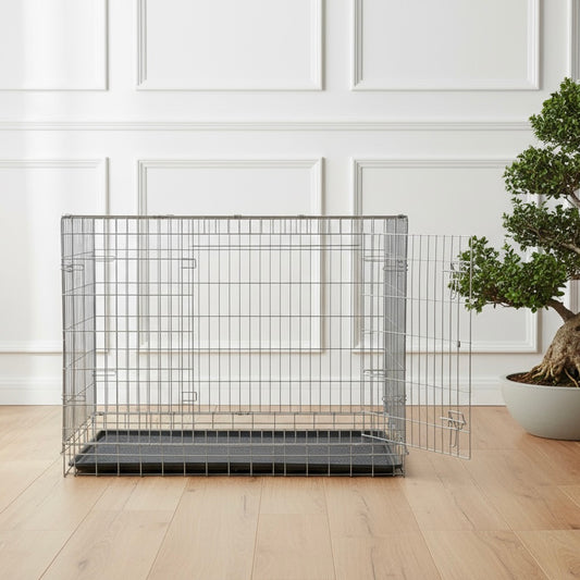 Silver Metal Dog Crate (Double Door)
