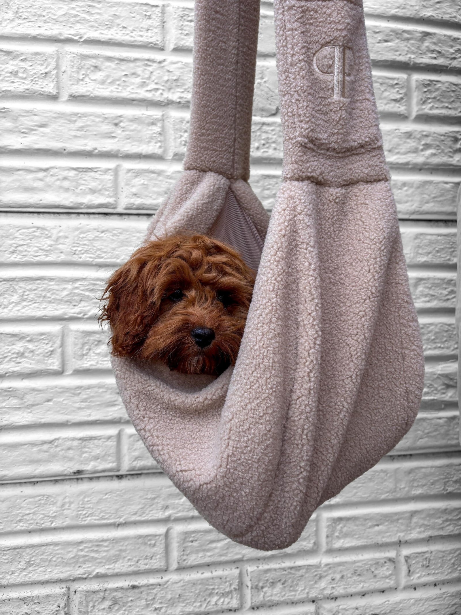 Teddy Fleece Dog Sling Carrier – Oatmeal | Posh Poos London