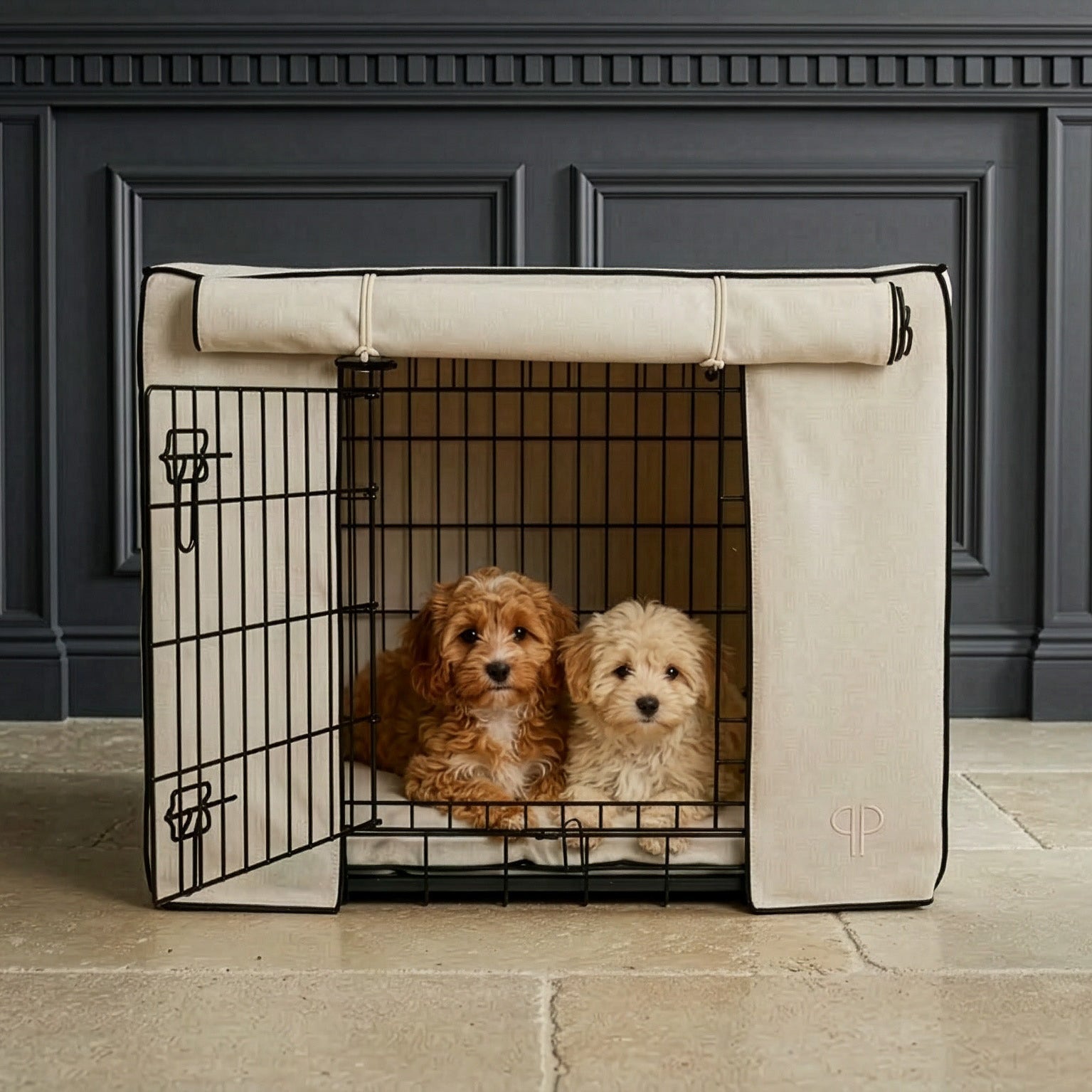 Ivory Monochrome Dog Crate Cover - Ivory