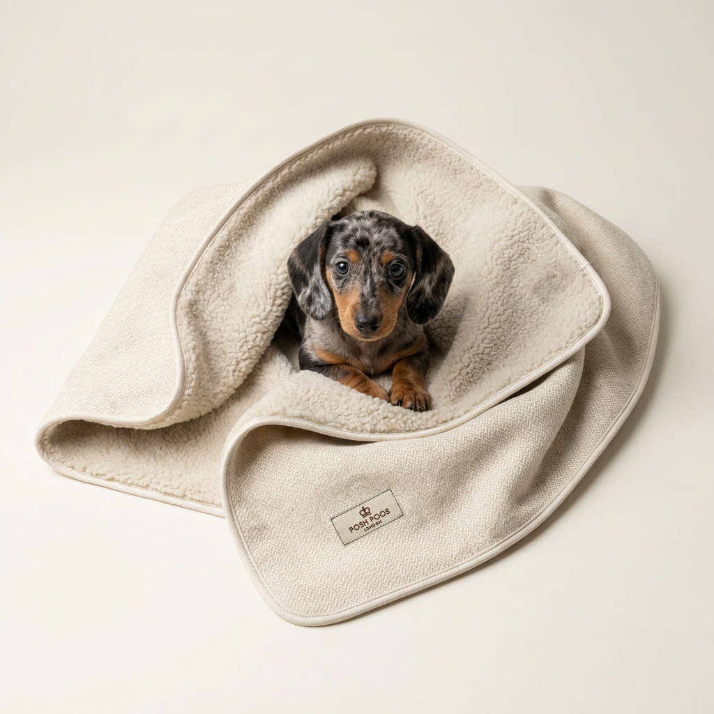 Highland Tweed Dog Blanket | Cream Herringbone & Sherpa | 140x70cm