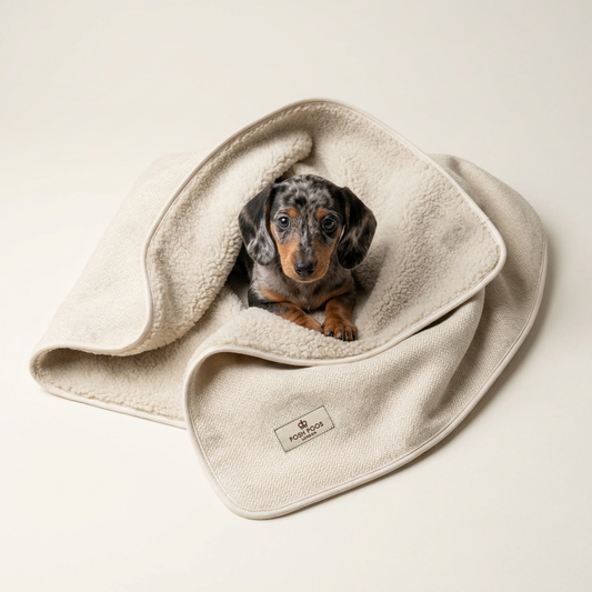 Highland Tweed Dog Blanket | Cream Herringbone & Sherpa | 140x70cm
