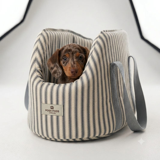Posh Poos  Heritage Stripe Dog Carrier Bag -Grey