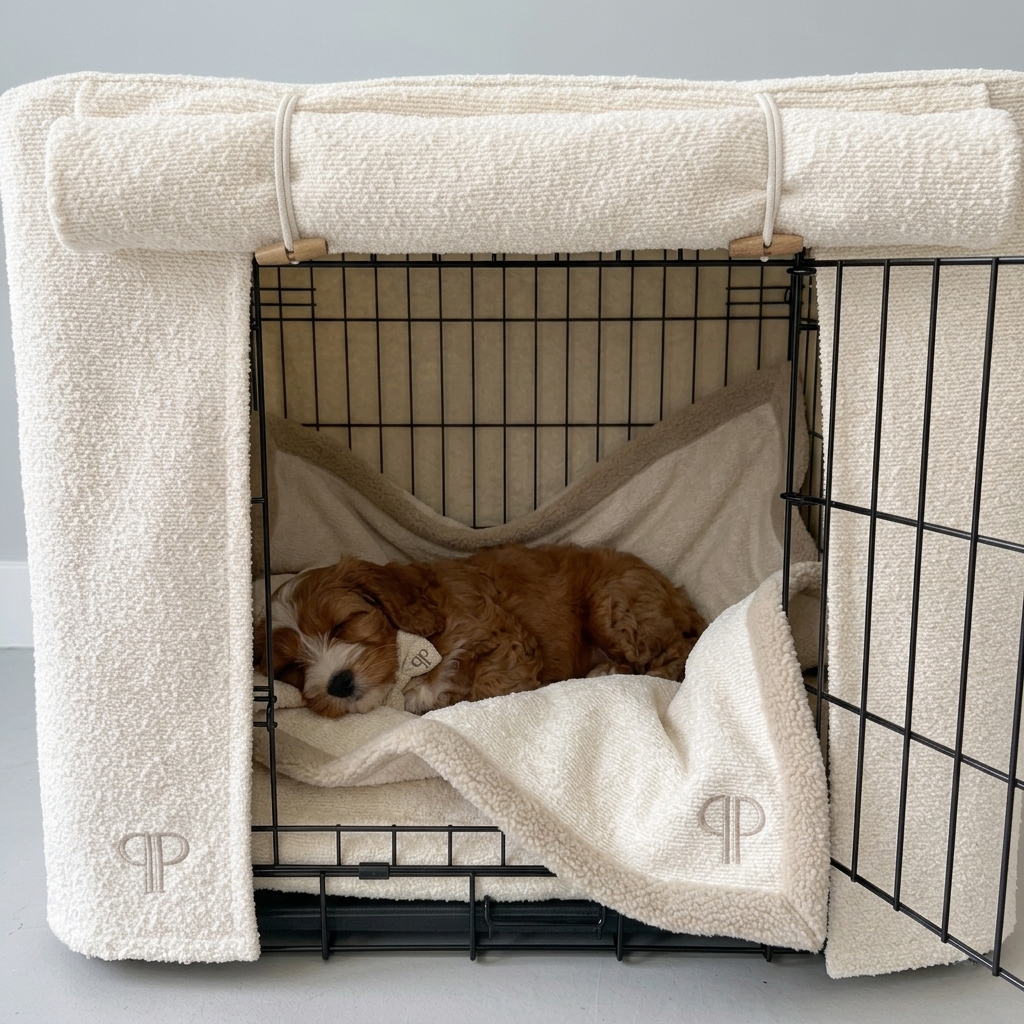 Complete Puppy 4 Piece Crate Set - Luxury Boucle -Cream