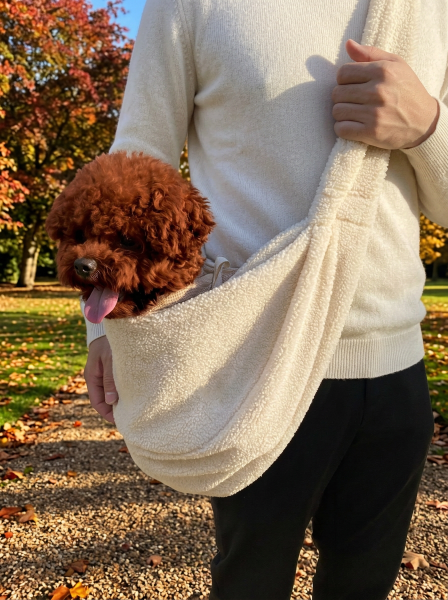 Teddy Fleece Dog Sling Carrier – Ivory | Posh Poos London