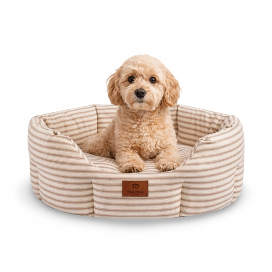 Posh Poos Dog Bed - Taupe Heritage Stripe