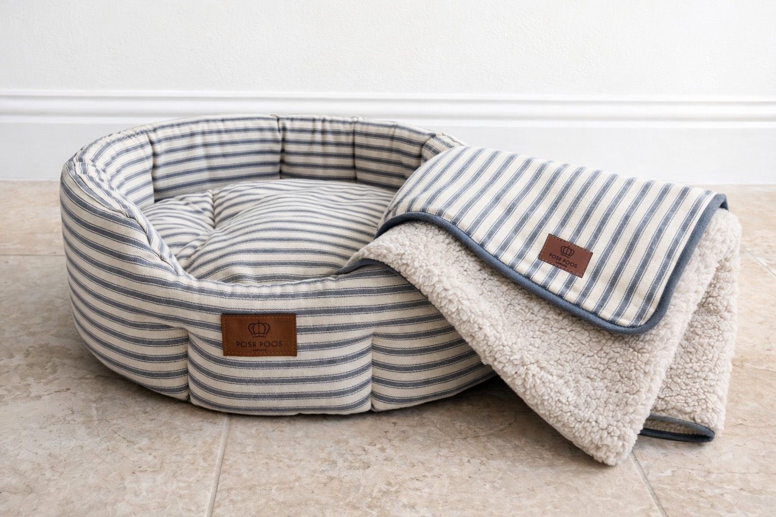 Heritage Stripe Sherpa Backed Blanket - Grey