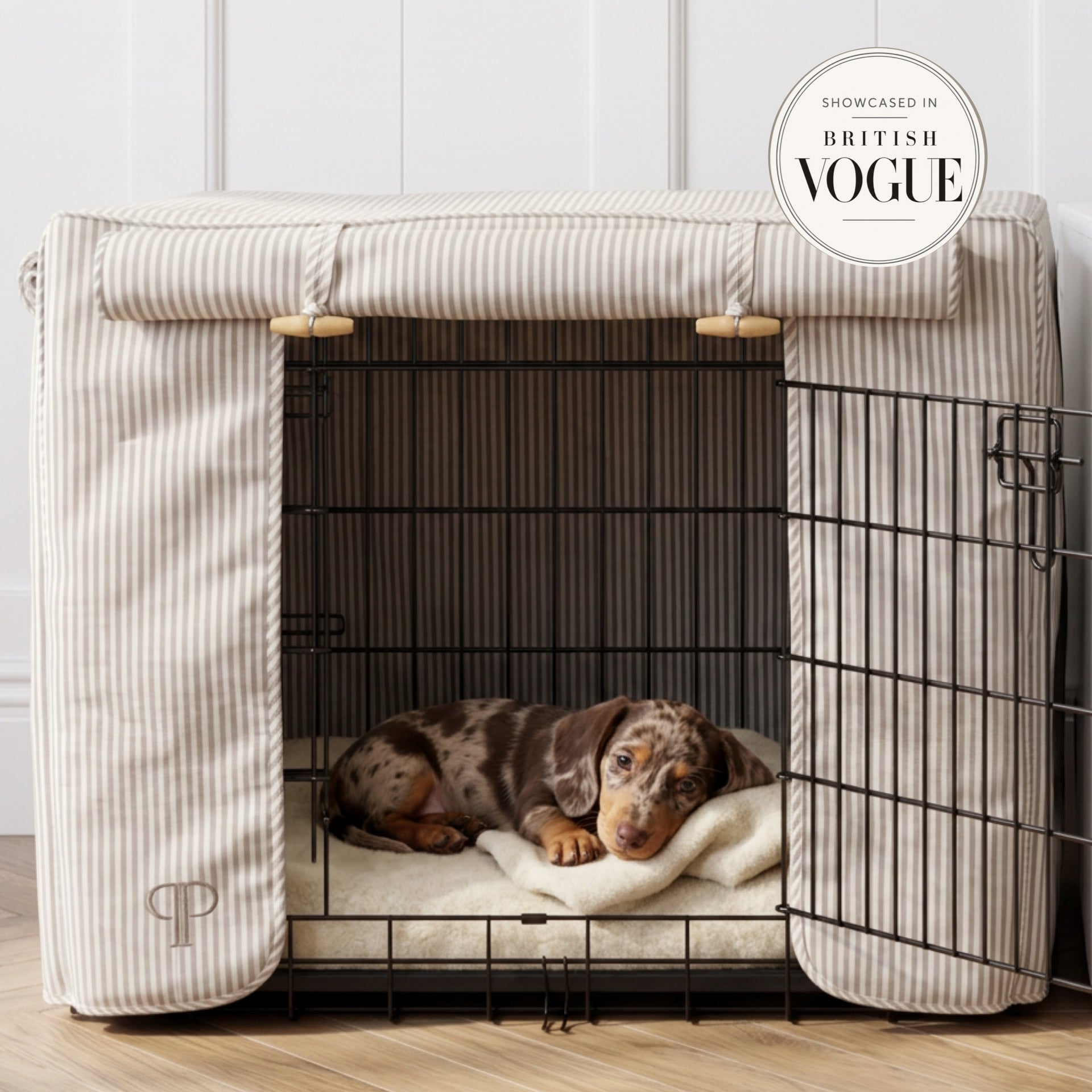 Classic Heritage Stripe Dog Crate Cover - Taupe