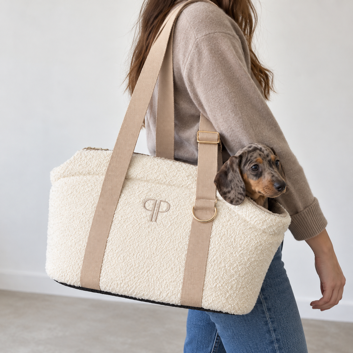 Posh Poos Dog/Puppy Carrier Bag – Boucle - Cream