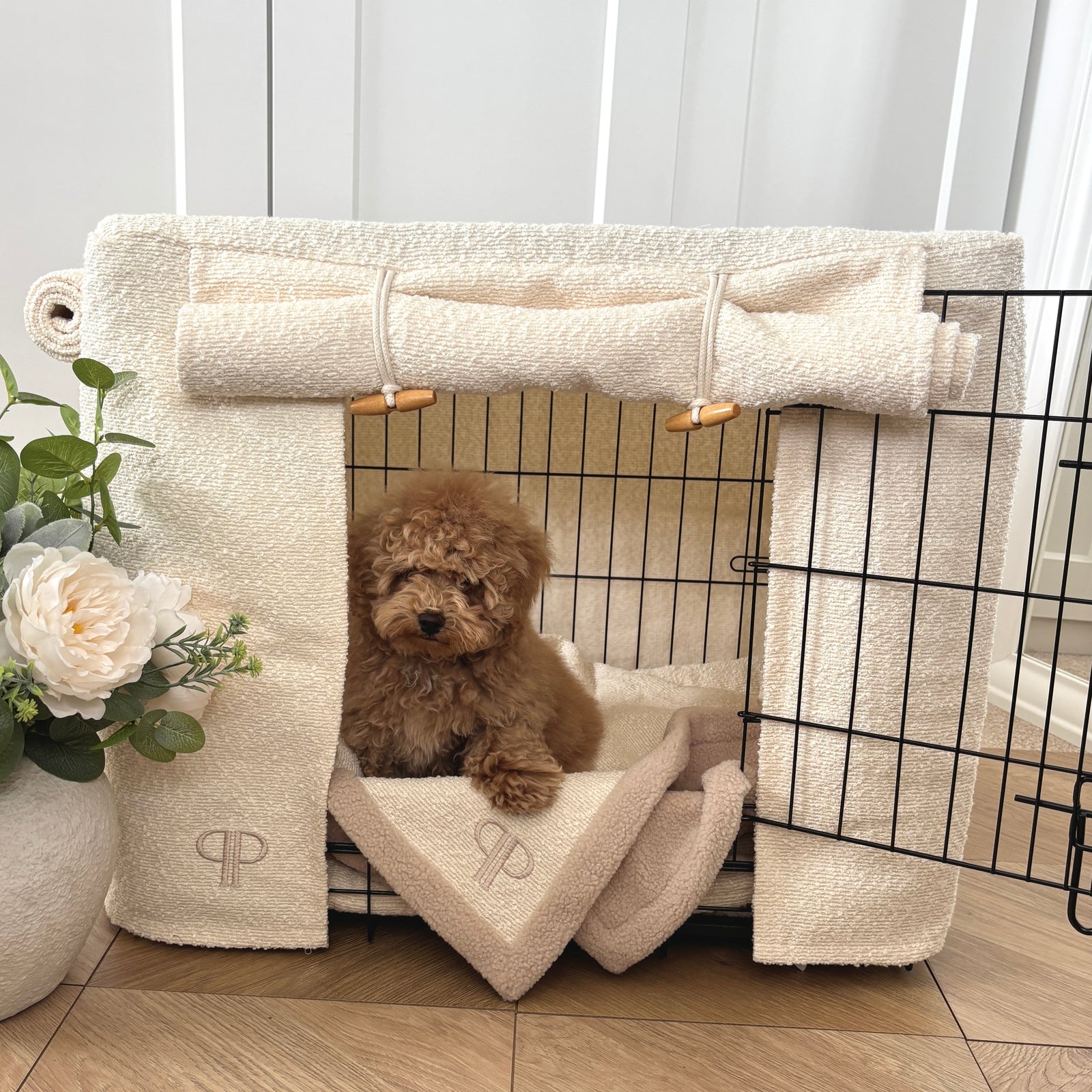 Luxury Boucle Dog Crate Cover - Cream
