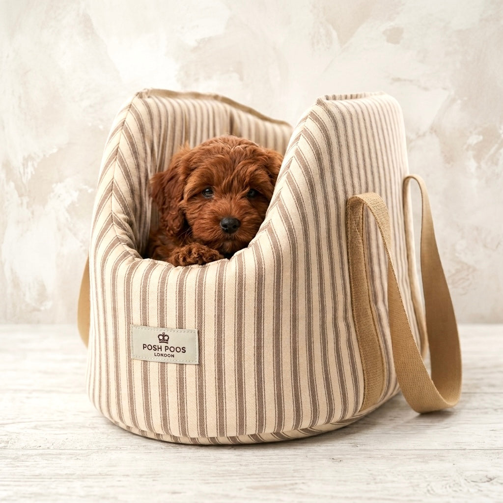 Heritage Stripe Luxury Dog Carrier Bag - Taupe