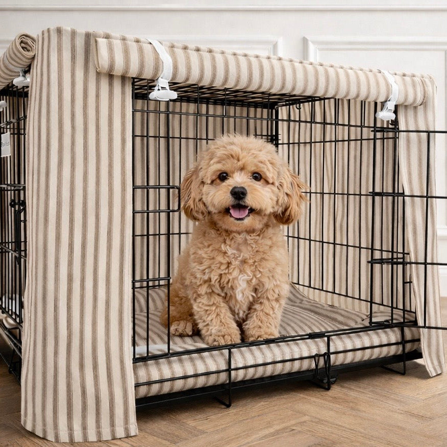 Luxury Heritage Stripe Dog Crate Cover - Taupe