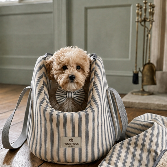 Posh Poos  Heritage Stripe Dog Carrier Bag -Grey