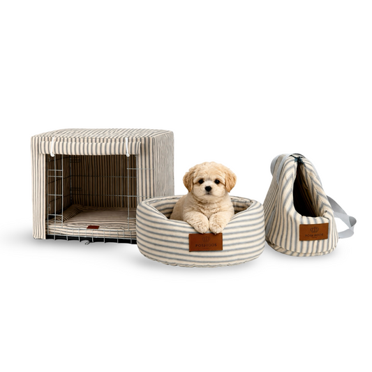 Luxury Heritage Stripe Dog Crate Cover -Grey