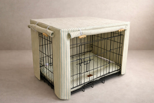 Luxury Heritage Stripe Dog Crate Cover -Duck Egg