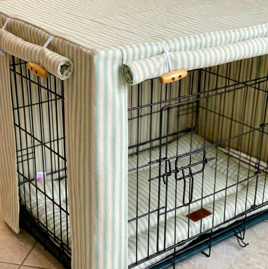 Luxury Heritage Stripe Dog Crate Cover -Duck Egg