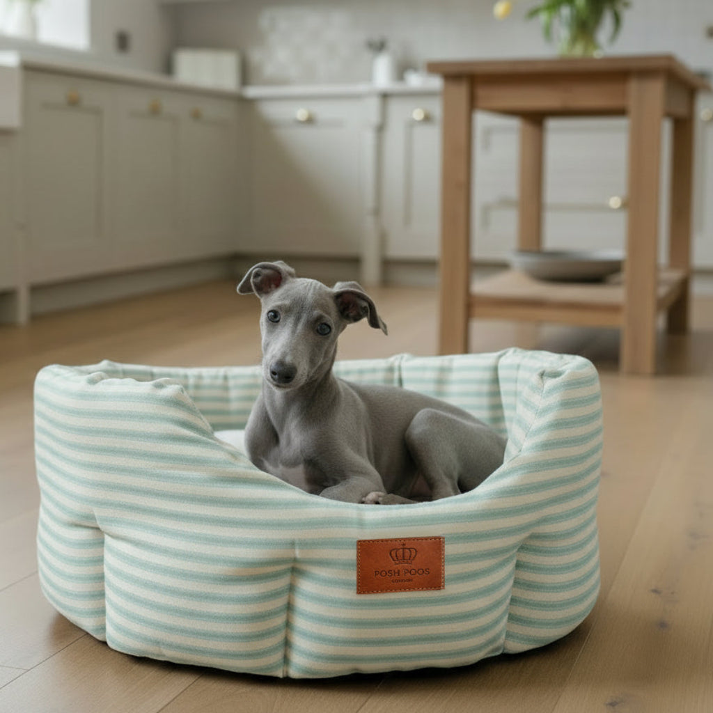 Posh Poos Heritage Stripe Dog Bed - Duck Egg